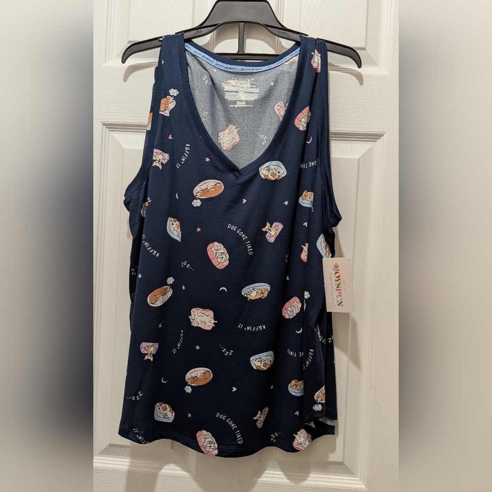 Women’s Navy Sleep Tank Top with Cute Print